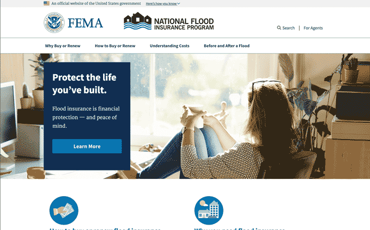 screenshot of desktop view of FloodSmart redesign