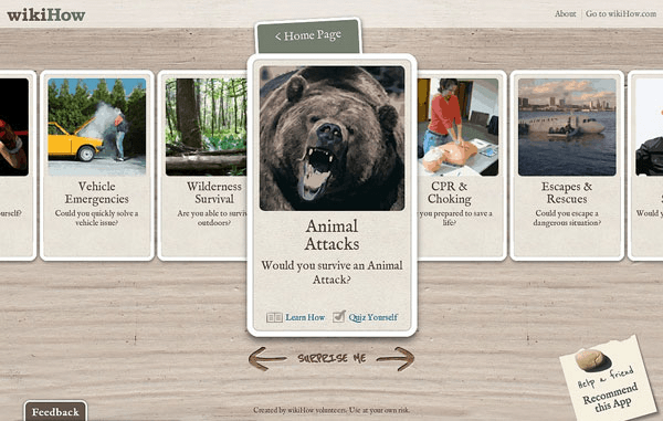 screenshot of WikiHow Survival Kit web app